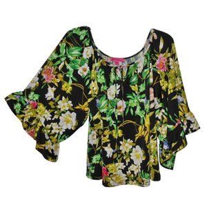 Betsey Johnson Floral Black and Green Top